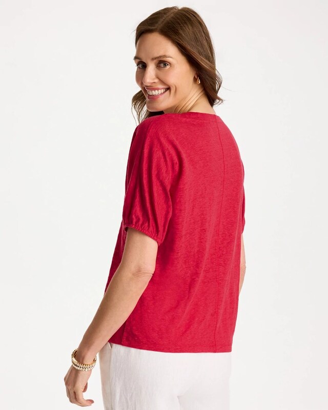 Linen Ruched V-Neck Tee - image 3